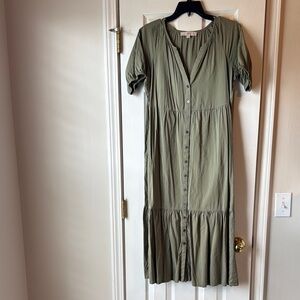 Olive Green Button-Down Midi Dress